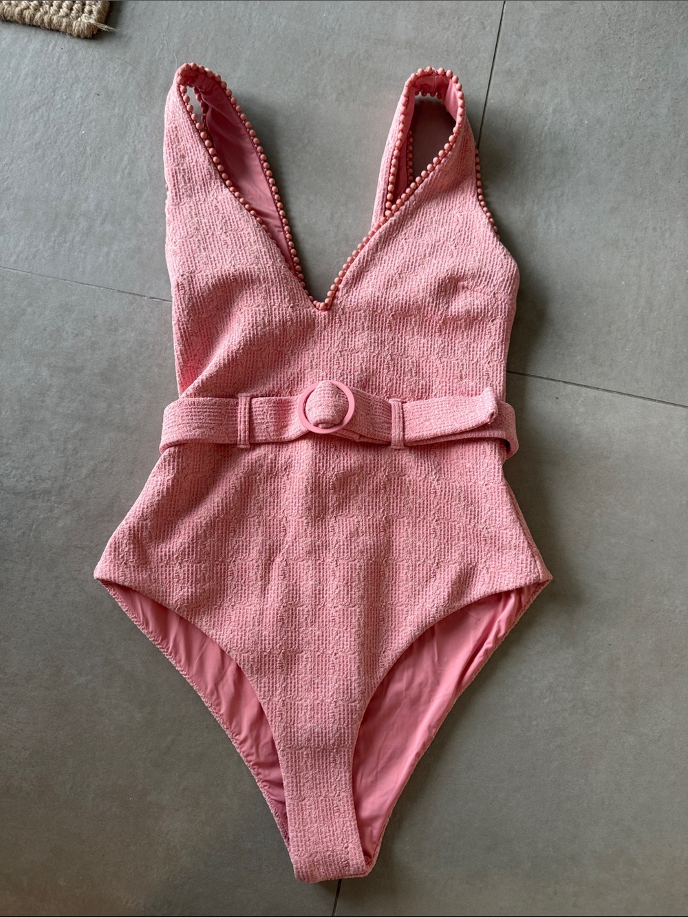 DEVON WINDSOR Pink Textured One-Piece Swimsuit with Belt